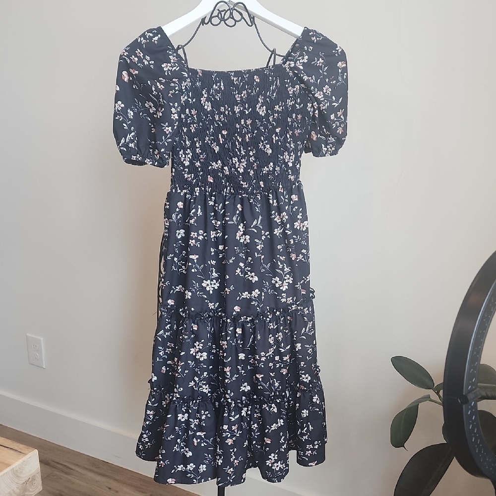 SHEIN Navy Floral Midi Dress